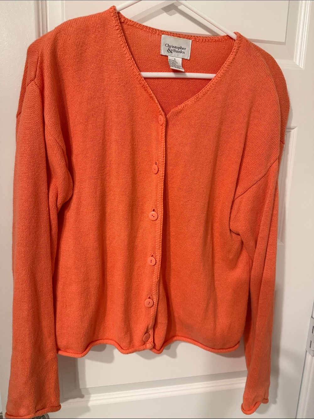 Christopher & Banks Melon V‑Neck Button Cardigan rolled cuffs S Small VTG shaped